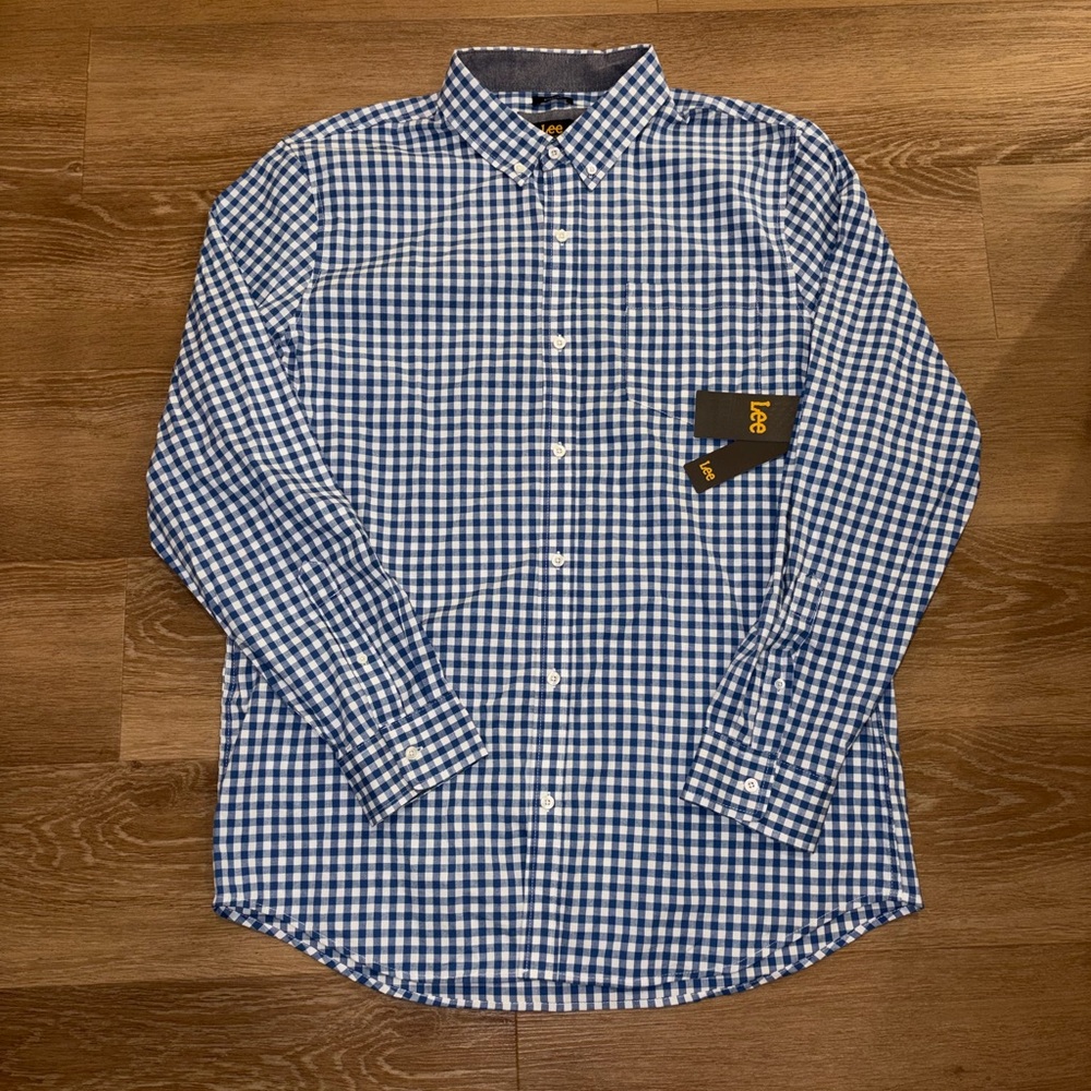 Mens Lee Plaid XL Stretch Button Up Long Sleeve Button Down Collar Shirt New